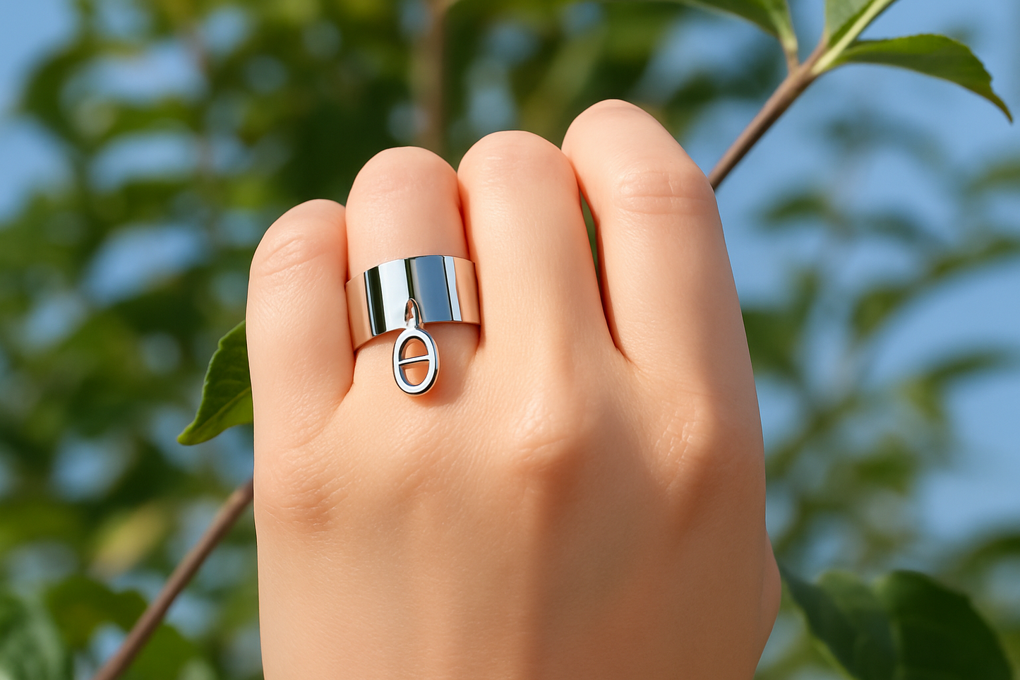 Bague Sophia style contemporain sophistiqué, vue main portée - bague durable tous climats toutes saisons, facile d'entretien chiffon doux eau chaude