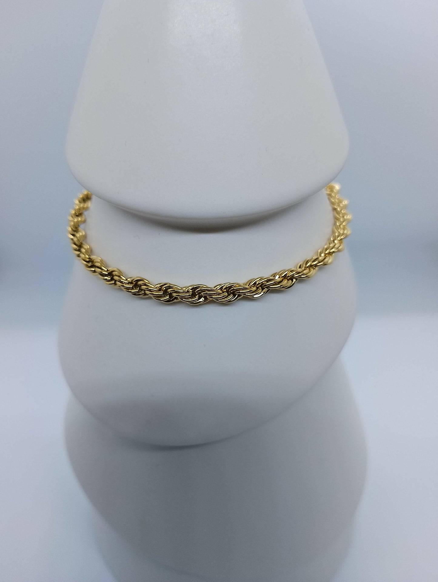 Bracelet Pénélope acier inoxydable doré maille corde élégant, vue de face - bracelet robuste 17cm + 3cm réglage pour occasions formelles informelles, résistant eau UV parfait cadeaux toutes saisons