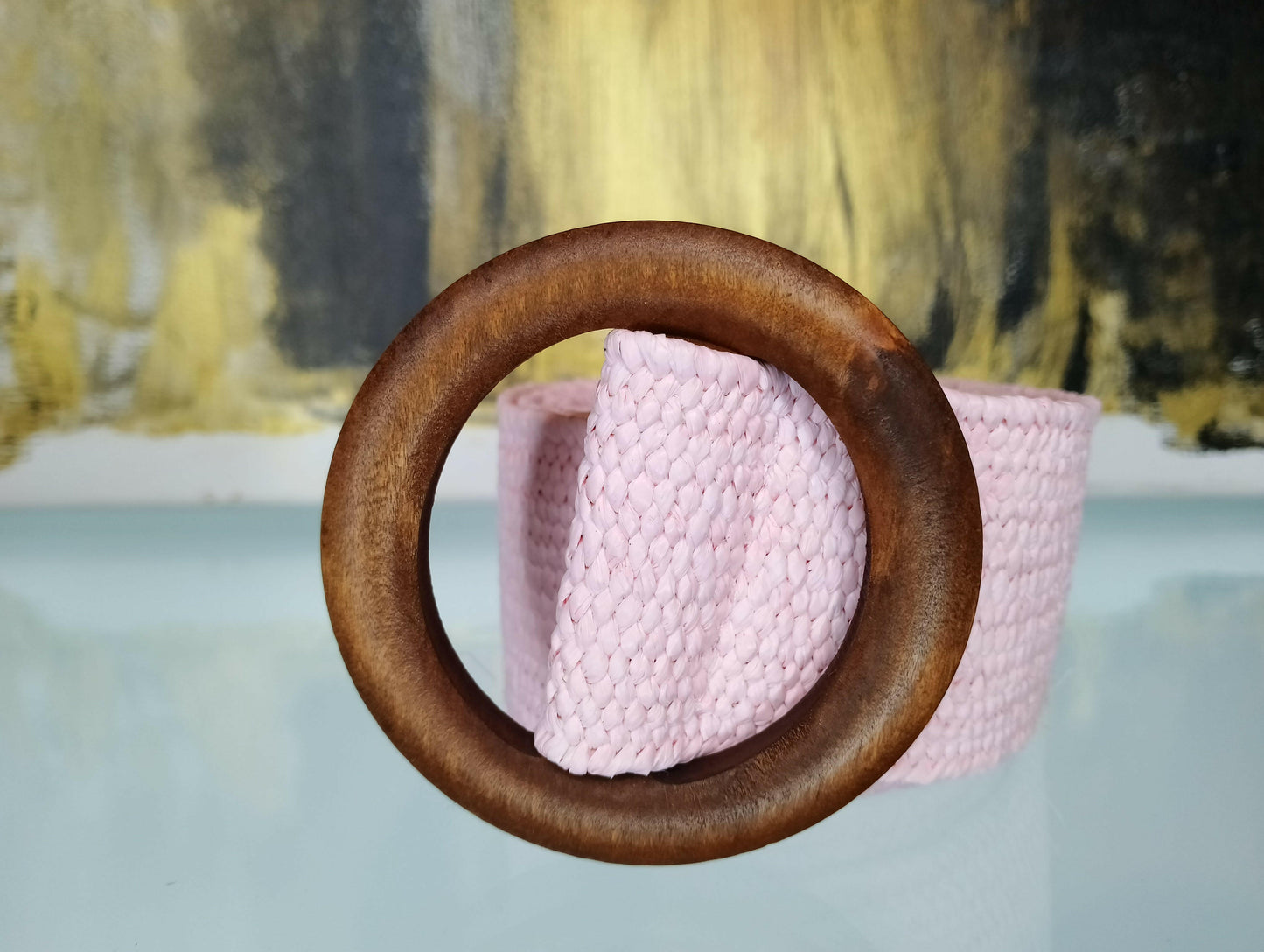 Ceinture Rosalie touche naturelle moderne, vue complète - ceinture confortable facile d'entretien chiffon humide pour soirées ville et réunions famille