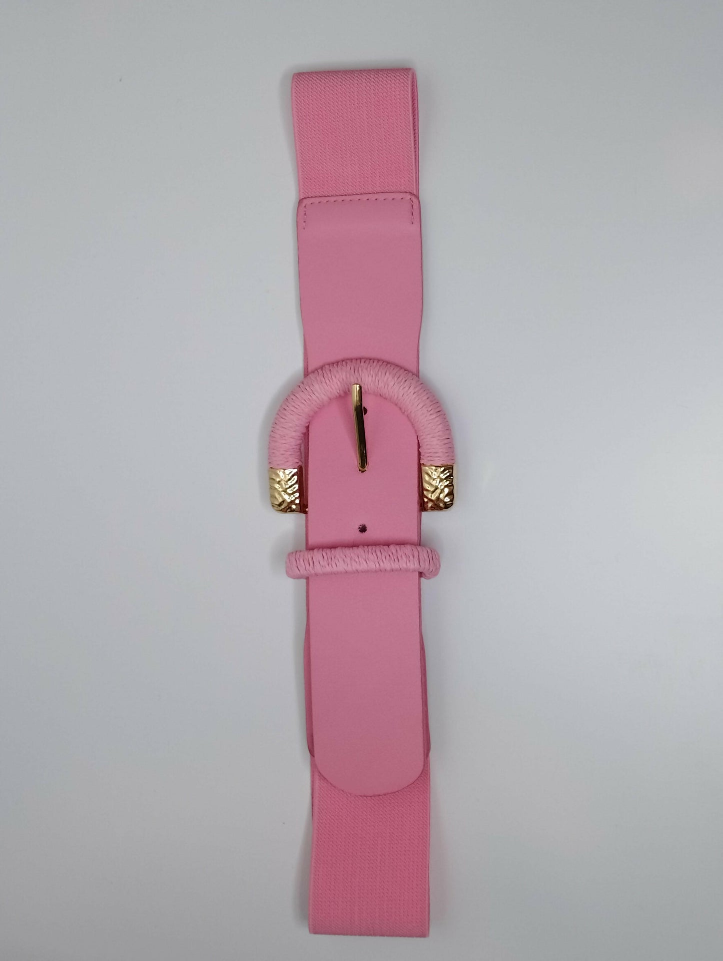 Ceinture Rosa PU lisse boucle métal or clair largeur généreuse, vue de face - ceinture sophistiquée 5cm taille unique pour structurer silhouette, parfaite robe fluide ensemble tailleur ou jean décontracté