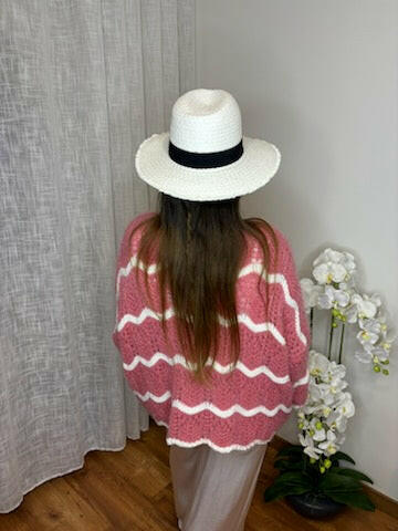 Pull Amélie fantaisie rayures corail tout doux, vue détaillée - pull avec gilet Amélie assorti disponible séparément pour ensemble coordonné