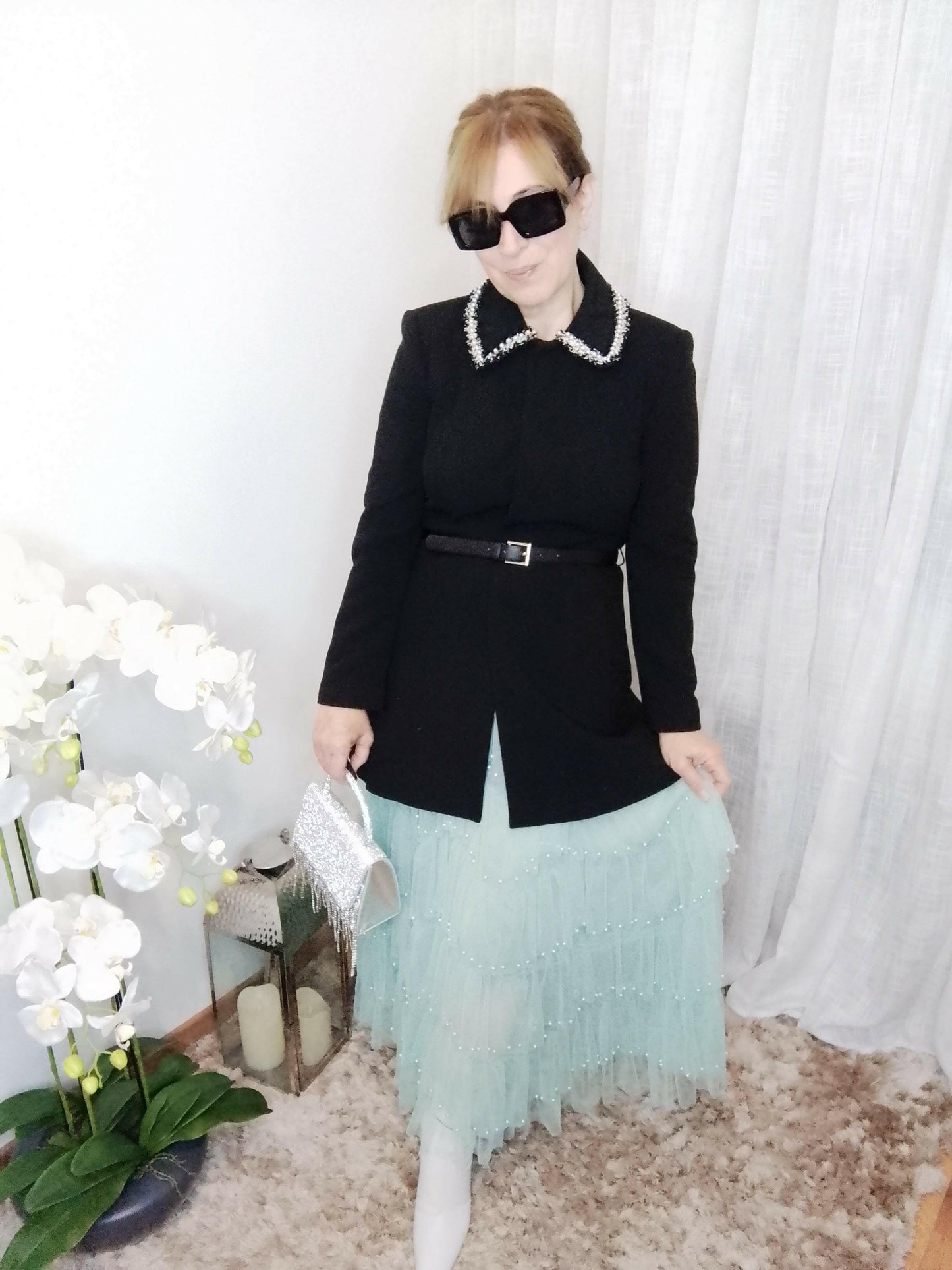 Jupe Perla style sophistiqué vaporeuse, vue portée - jupe longue polyvalente pour occasions formelles informelles et soirées ville