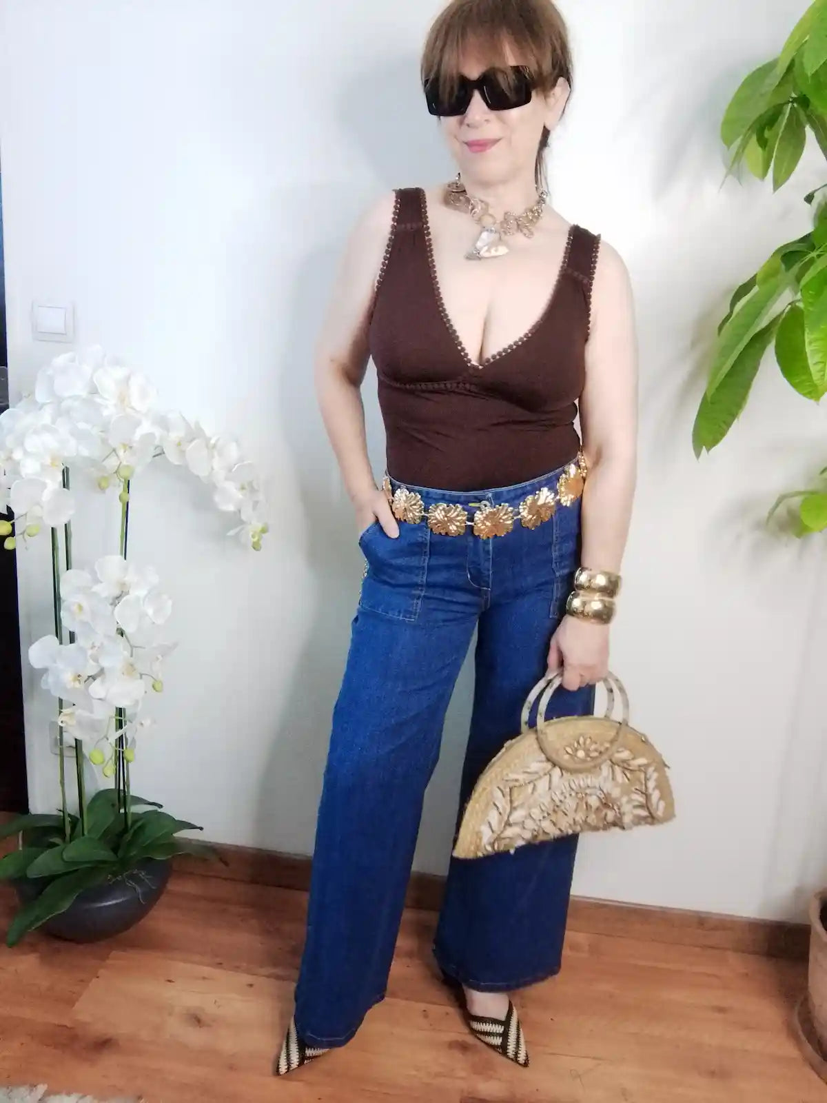 Ceinture chaîne dorée fleurs alliage flexible accessoire femme BONITALUZ