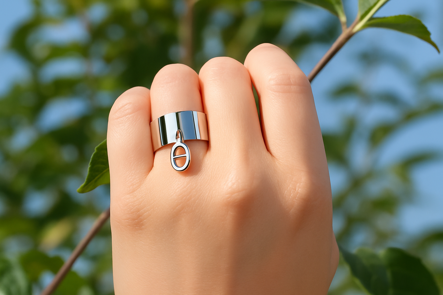 Bague Sophia style contemporain sophistiqué, vue main portée - bague durable tous climats toutes saisons, facile d'entretien chiffon doux eau chaude