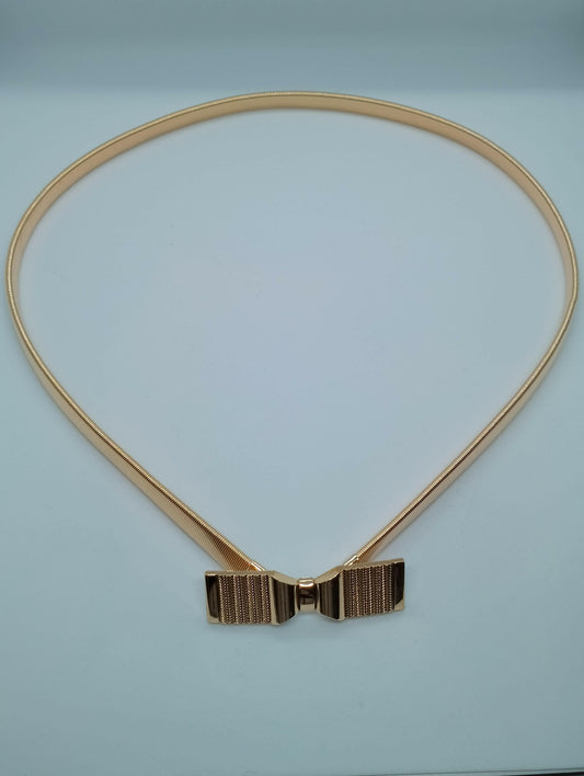 Ceinture Papillon alliage flexible effet métallique motif papillon, vue de face - ceinture élégante largeur 1cm taille unique pour tenues jour et soirée