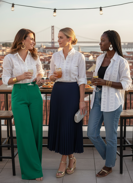 Look avec Chemise Agnès brodée - Tenue élégante chemise blanche BONITALUZ