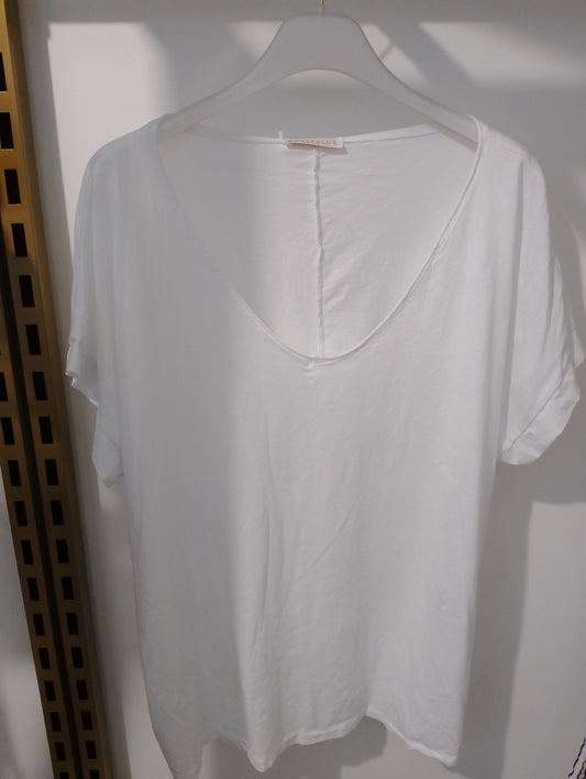 Tee-shirt manche courte, col v Proposer en coloris : Blanc Matière : 97 % coton, 3 % élasthanne Taille : TU 