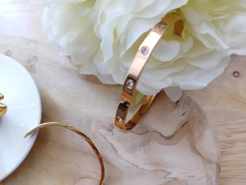Bracelet Stacy strass 360° doré rose gold argenté acier inoxydable – BONITALUZ