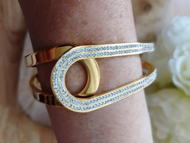 Bracelet Solaya BONITALUZ doré - bracelet acier inoxydable avec strass, design architectural