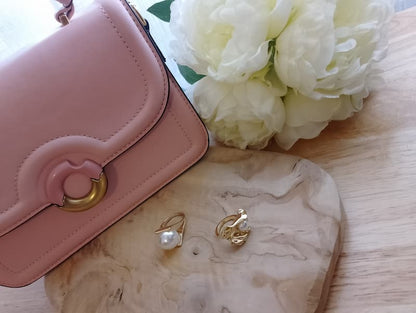 Sac Noa BONITALUZ rose poudré - sac à main femme avec anneau doré, ambiance florale
