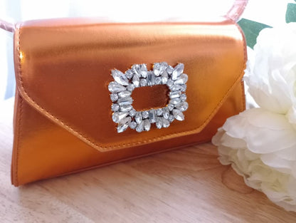 Sac Nolie BONITALUZ orange - pochette structurée avec ornement strass