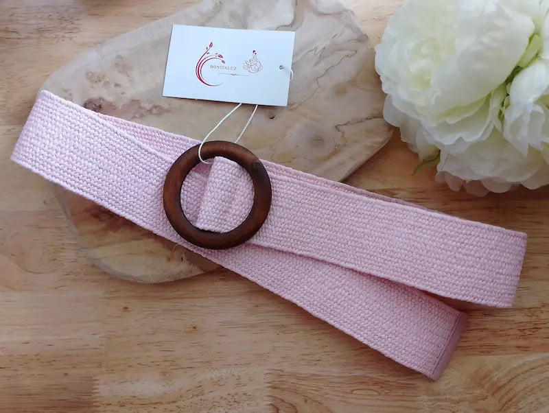 Ceinture Rosalie rose boucle carrée en bois – BONITALUZ