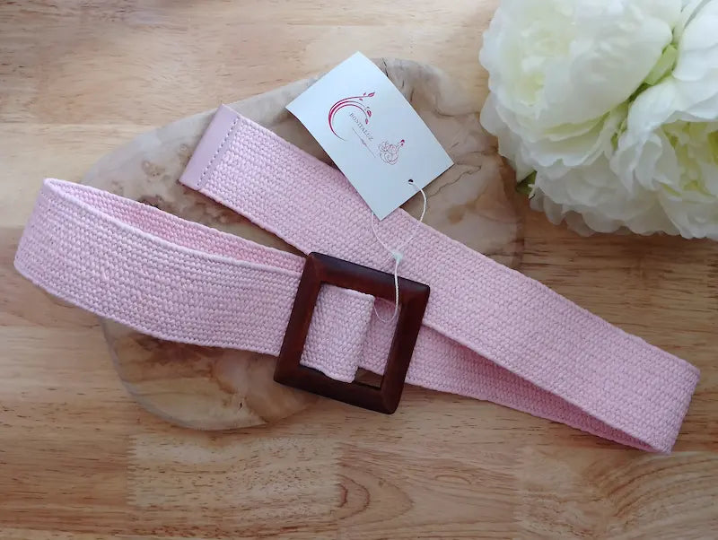 Ceinture Rosalie rose boucle ronde en bois – BONITALUZ