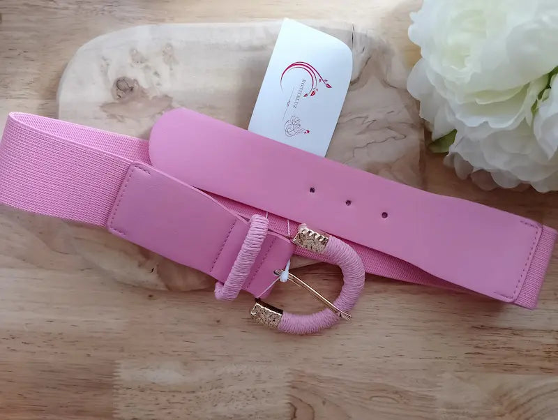 Ceinture Rosa rose boucle demi-lune dorée large 5cm – BONITALUZ