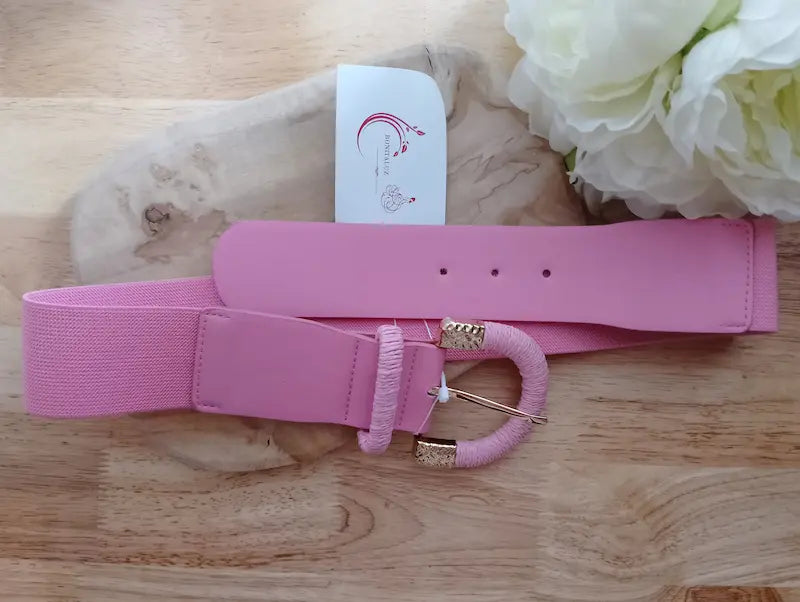 Détail boucle dorée ceinture PU lisse Rosa rose – BONITALUZ
