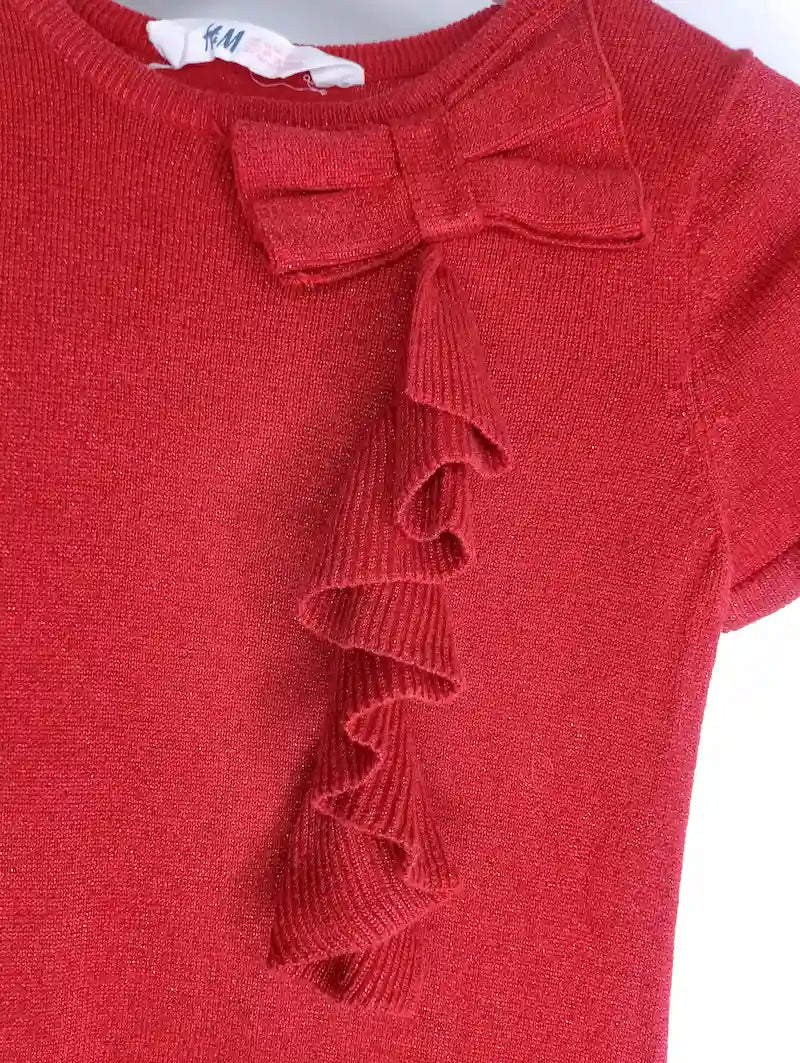 Robe rouge à volants fille – vue côté – longueur complète