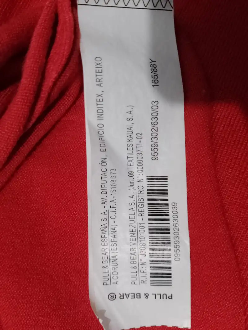 Étiquette taille Pull & Bear 165/88Y – taille M