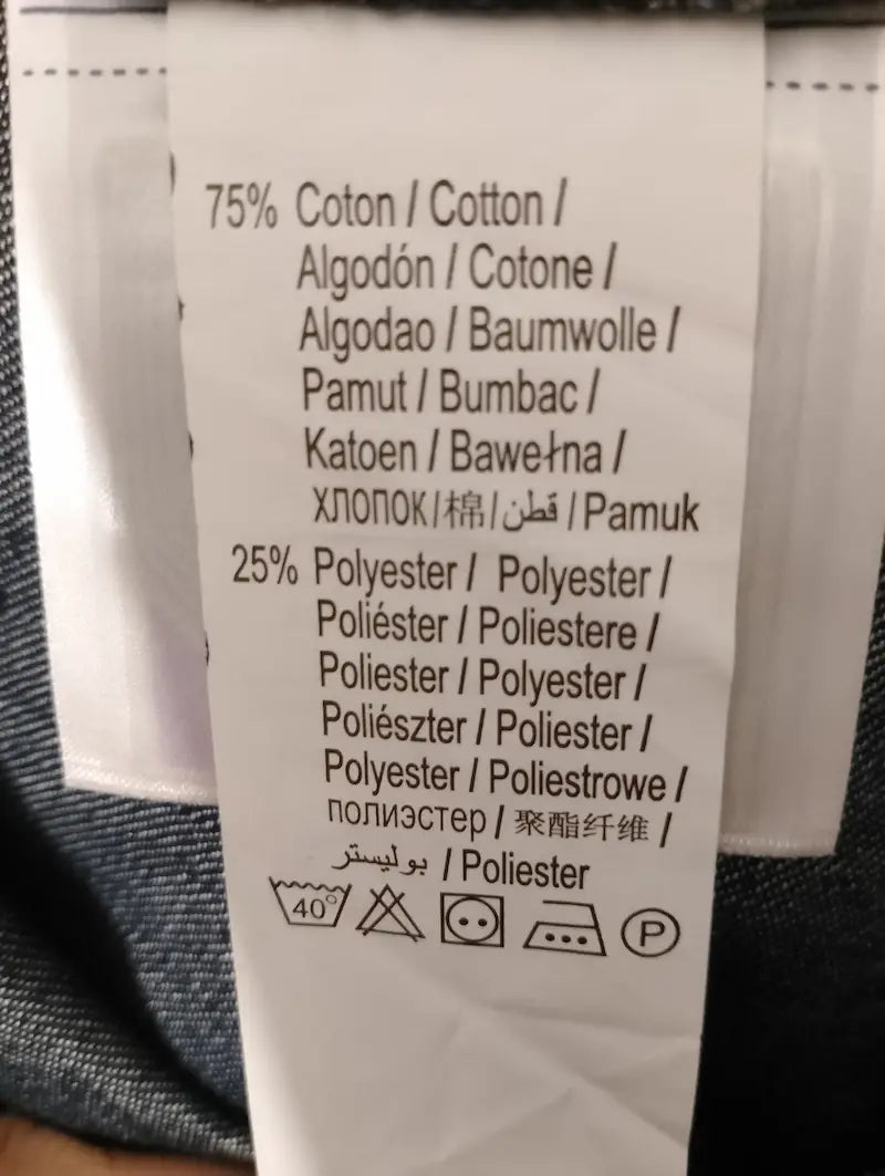 Étiquette composition jupe KIABI – 75% coton 25% polyester