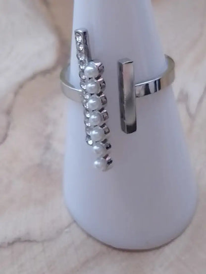 Bague Stella – macro cristaux scintillants et perles de rosée acier argenté – BONITALUZ