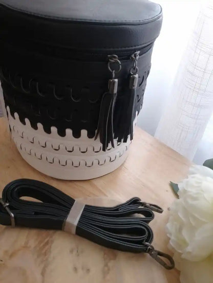 Sac seau noir découpe géométrique zigzag chaîne anses accessoire femme statement BONITALUZ
