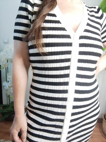 Robe Maréa détail rayures bicolores structure boutonnée femme BONITALUZ