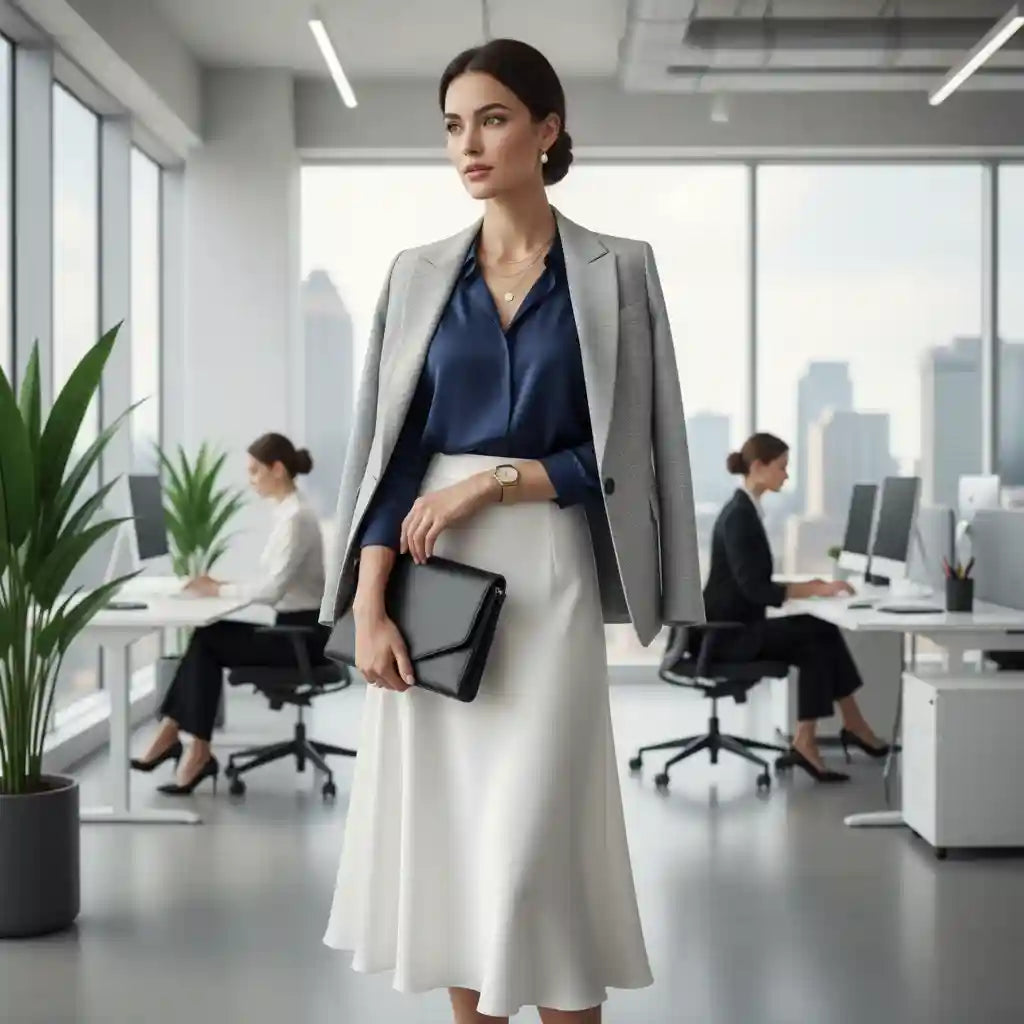 Jupe Dina femme beige open space moderne tailleur gris look professionnel élégant BONITALUZ
