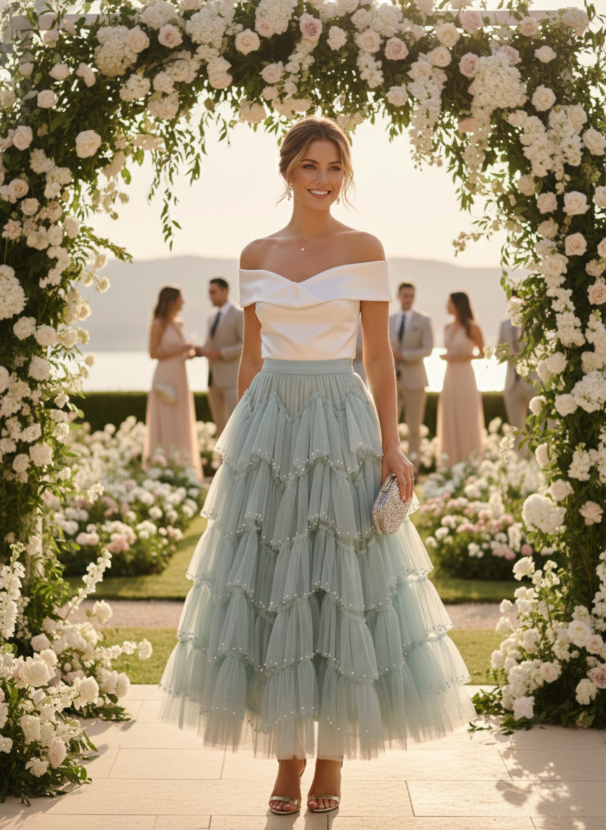 Jupe Perla style sophistiqué vaporeuse, vue portée - jupe longue polyvalente pour occasions formelles informelles et soirées ville