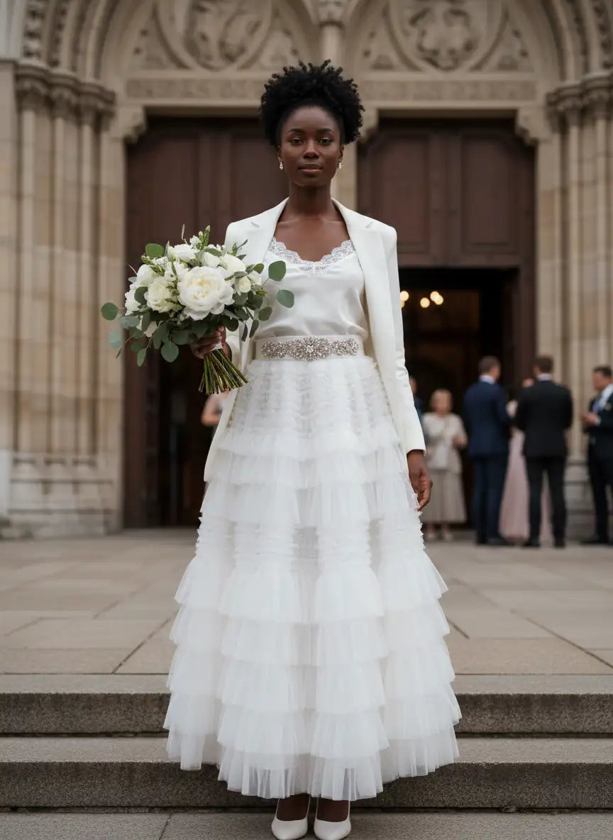 Jupe Rosalia femme tulle blanc silhouette cérémonie église élégance BONITALUZ
