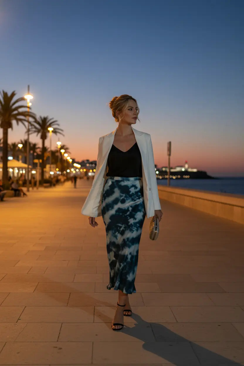 Jupe tie-dye femme promenade palmiers coucher de soleil BONITALUZ
