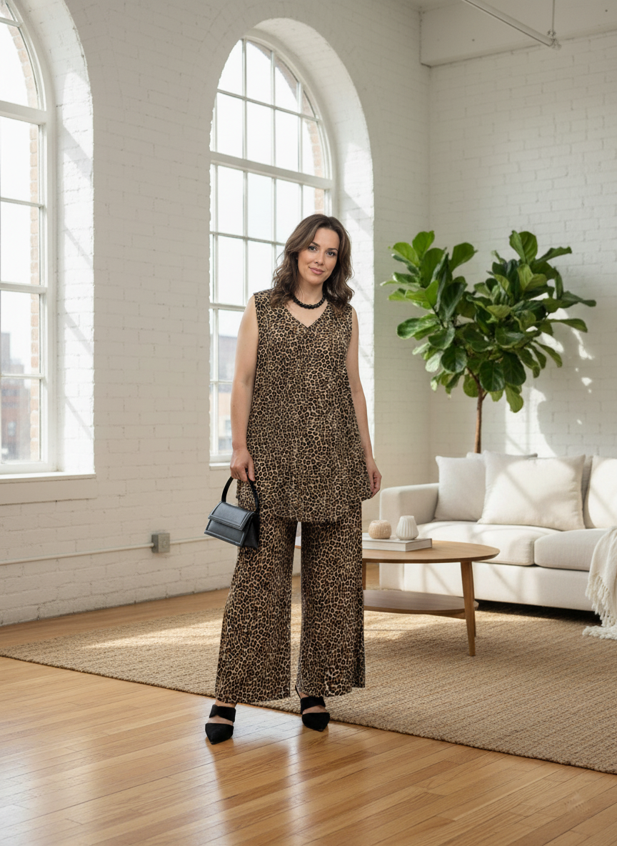 Pantalon Léon léopard BONITALUZ  taille élastique style audacieux femme