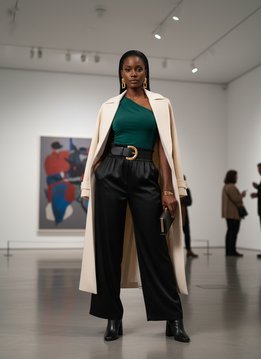 "Pantalon Louis noir - coupe fluide ceinture assortie, sophistication intemporelle BONITALUZ"