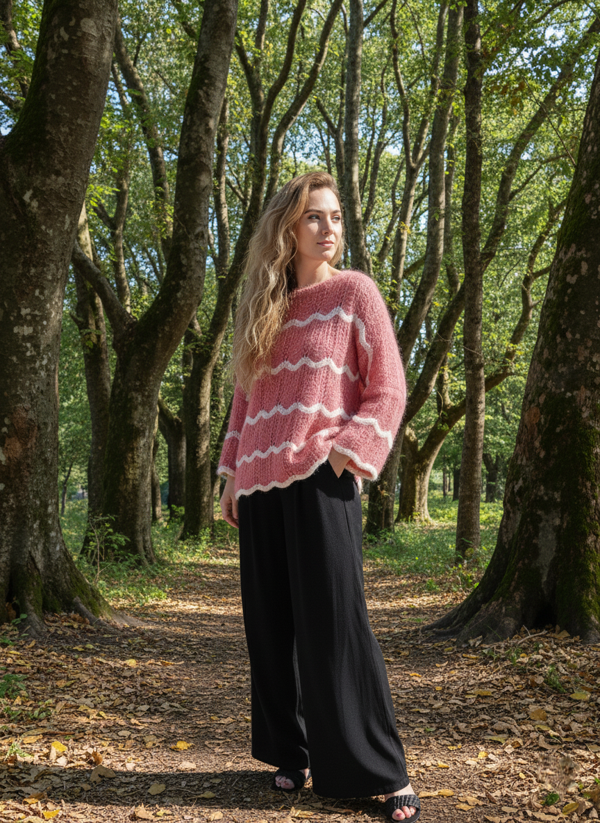 Pull Amélie rayures fantaisie corail - tendance colorée et douceur absolue