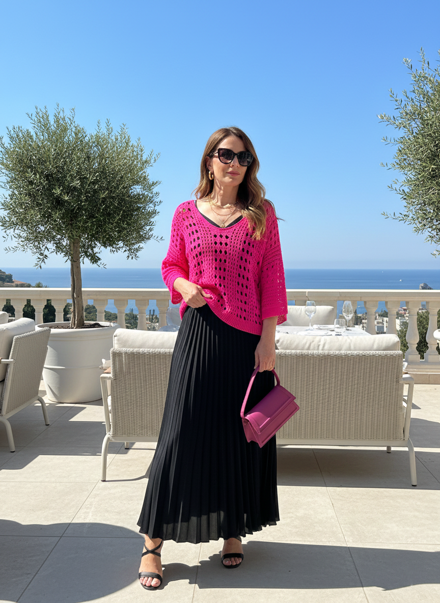 Pull Aurore fantaisie rose blanc - maille délicate et élégance lumineuse