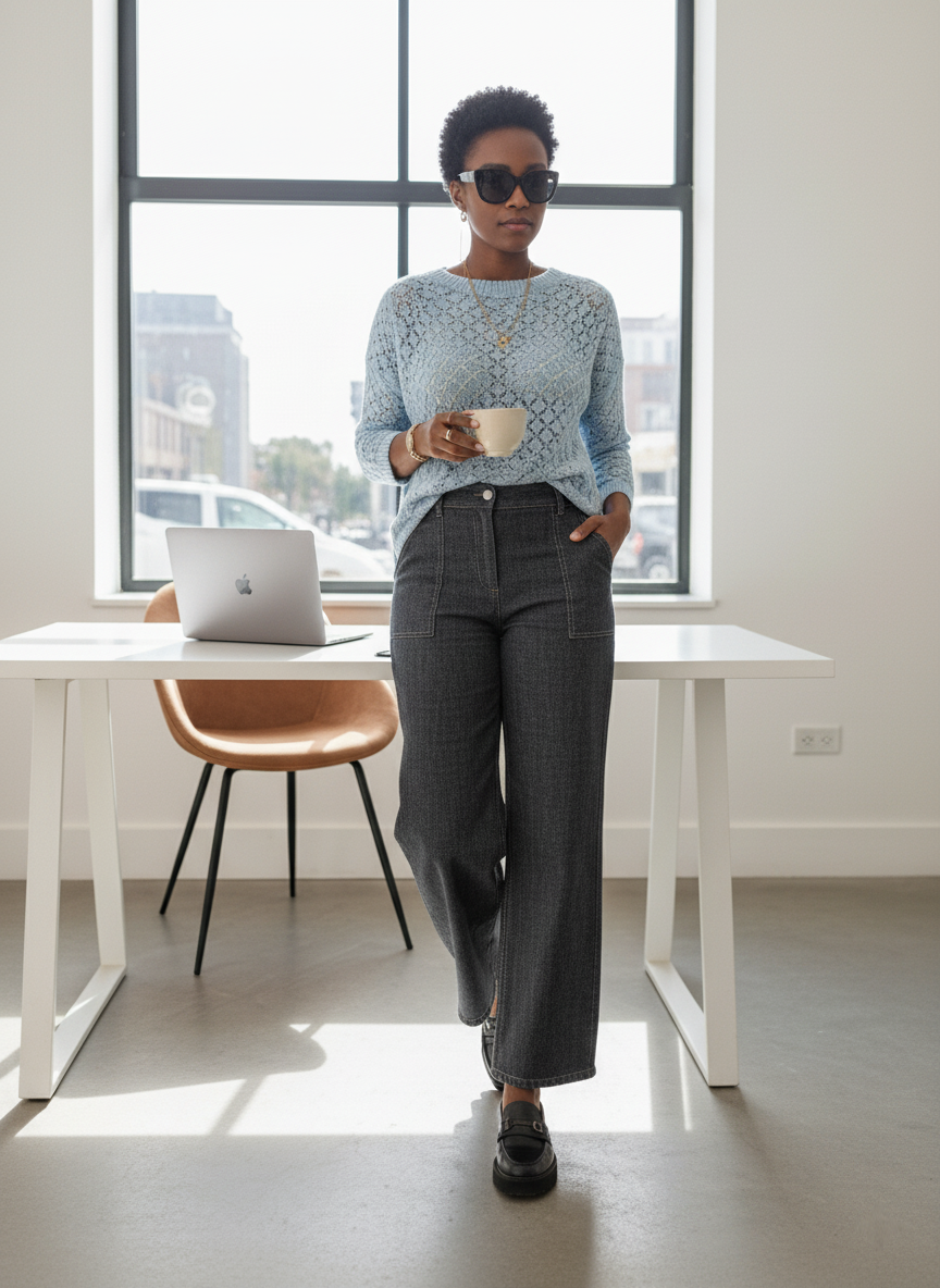 "Pull Landry 100% coton - vue complète pull ajouré bleu, style intemporel BONITALUZ"