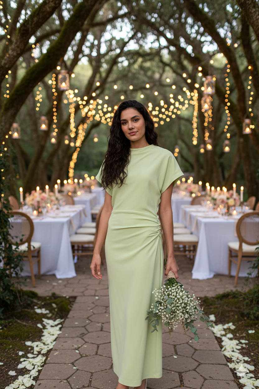 Femme portant la Robe Menta - Robe fraîche vert menthe BONITALUZ