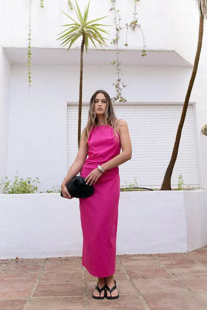Robe Rosa femme rose fuchsia élégante silhouette BONITALUZ 