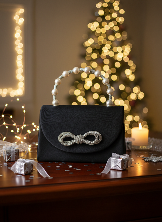 "Sac Perla noir ou gris - détails précieux perles strass, accessoire chic soirée BONITALUZ"