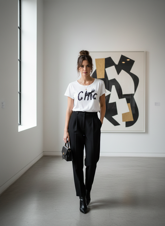 Tee-shirt CHIC en coton blanc - élégance décontractée et casual chic