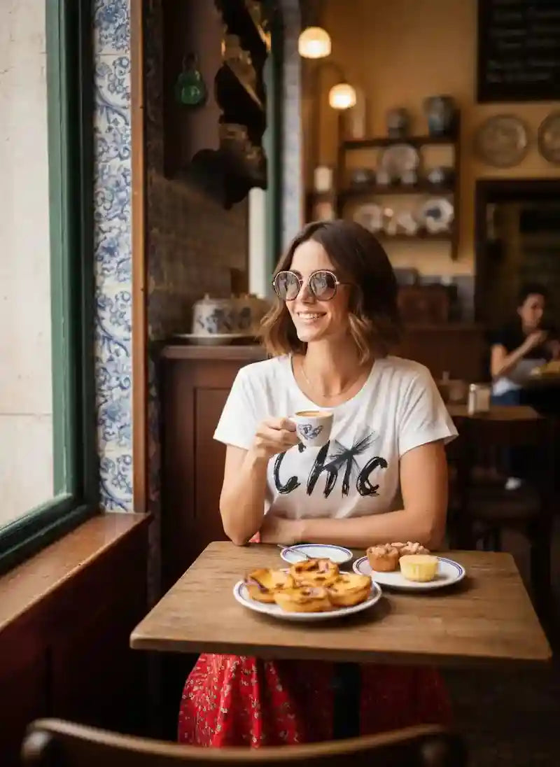 Tee-shirt CHIC femme blanc café bistrot parisien croissant ambiance déjeuner chic BONITALUZ