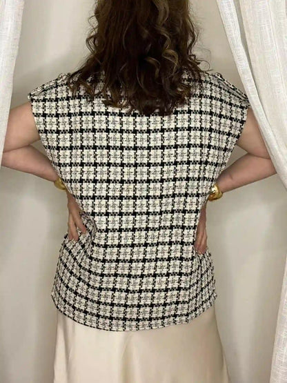 Veste Armonia femme tweed écossais vue dos silhouette élégante BONITALUZ