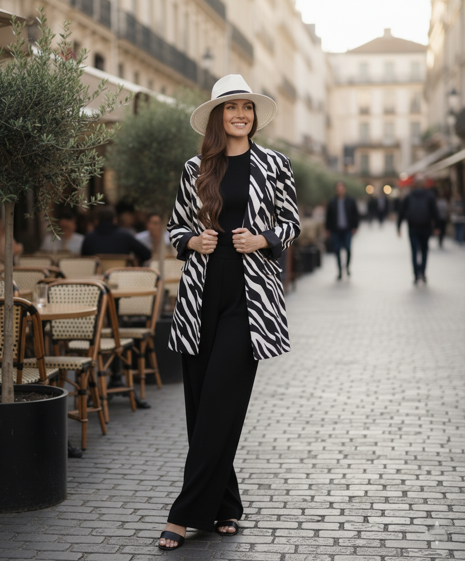 "Veste Zèbra motif zébré - polyester élasthanne, confort et liberté de mouvement"