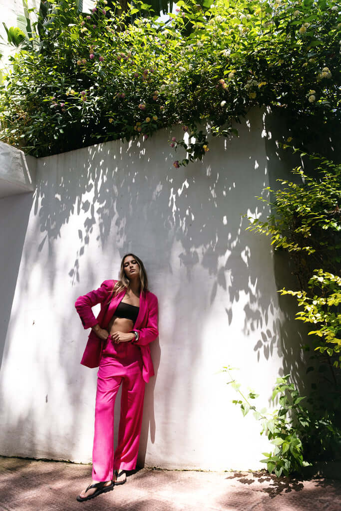 Ensemble tailleur rose fuchsia femme BONITALUZ - veste et pantalon