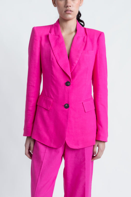 Veste Rosa rose élégante en viscose et lin, vue de face - coupe flatteuse parfaite pour bureau et soirées